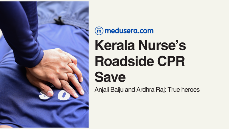Nurse performing CPR chest compressions on roadside emergency patient, BLS protocol for nursing exams